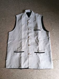 Beige Nehru Vest with Black Accents