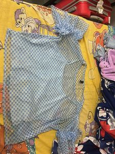 Blue Gingham Sheer Top