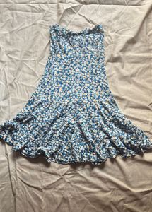 Blue Floral Printed Short Dress