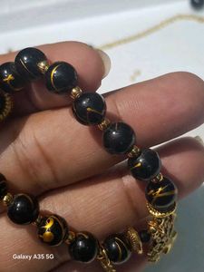 Black Beaded Bracelet with Tree Charm