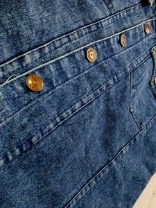 Denim Blue jacket with white fur on the collar and