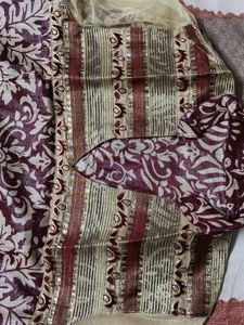 Women Red Shiny Printed Kurta &amp; Dupatta