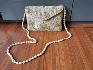 Gold Floral Embroidered Evening Bag