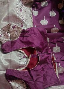 Purple Saree Silver Border Silk Sare