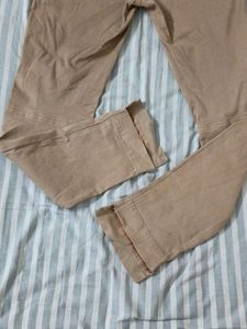 (30 Waist) Beige Denim/Cotton Blend With Side Slit