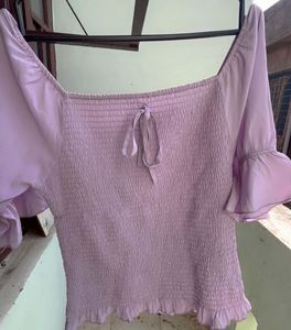 Lilac Smocked Puff Sleeve Top