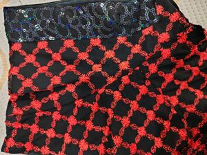 Red &amp; Black Embroidered Blouse