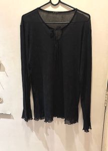 Front Tie Beautiful Black Mesh Top