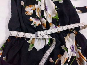 SHEIN Black Floral Slit Dress With Halter Neck