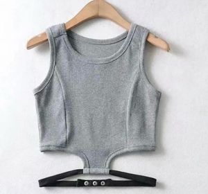 Urbanic detachable belt detail grey crop-tank top