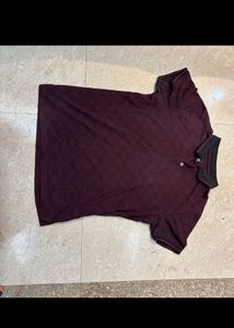 Burgundy Patterned Polo Shirt
