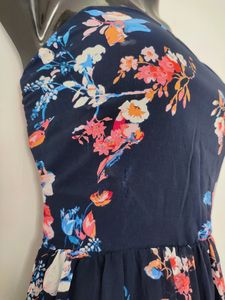 BERSHKA FLORAL STRAPLESS DRESS