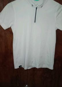 White Polo T-Shirt with Zip