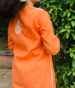 Orange Embroidered Kurti