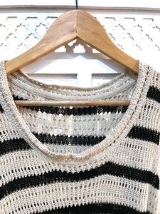 Chic Striped Knit Side Slit Dress B