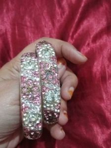 Pink N White Crystals Kada