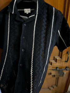 ETA WESTSIDE BLACK CROCHET STRIPED SHIRT