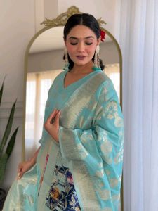 Beautiful Sea Blue Jamdani Silk Elegant Lovers