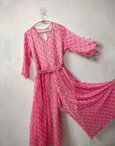 Pink Diamond Print Indo-western Jumpsuit