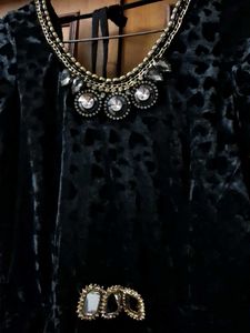 Elegant Black Velvet Embellished Dress.
