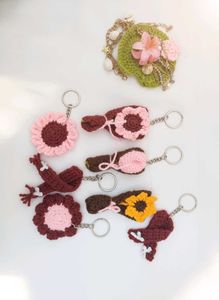 Crochet Flower Keychains - Handmade