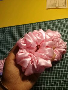 Baby Pink Satin Scrunchies.
