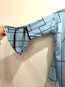 Sky Blue Top With Fluffy Sleeves