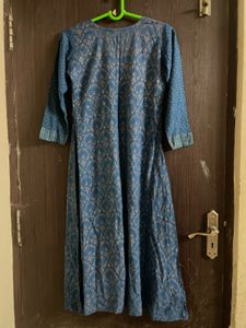 Foil Print Teal Blue Anarkali Kurti