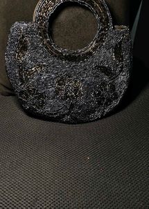 VINTAGE BLACK BEADED PEARL Clutch