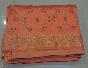 Elegant Peach Saree with stones and breads
