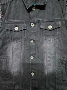 Black Denim Sleeveless Jacket