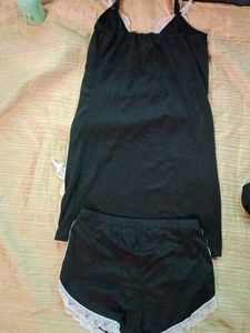 Black Lace Trim Pajama Set