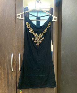 Embroidered Black Tank Mini Dress