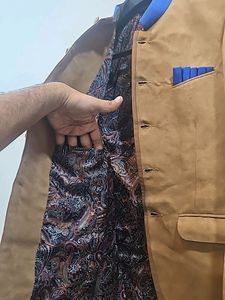 Tan Suede Blazer with Blue Accents