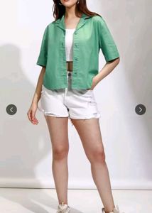 Green Cropped Button-Up