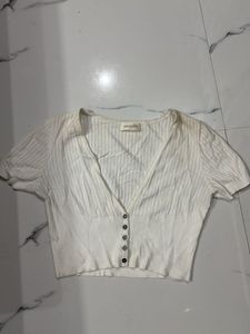 White Button-Down Knit Top