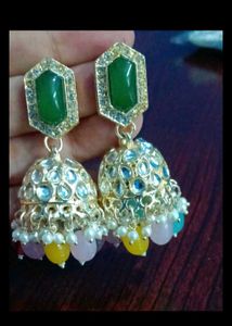 Green Jhumka Earrings