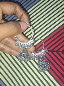 Silver Jhumka Hoop Earrings
