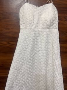 White Textured Fit &amp; Flare Dress Padded