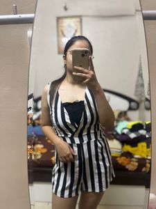 Black N White Strips Jumpsuit