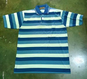 blue gradient striped polo tshirt