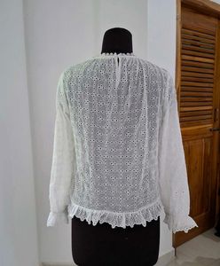 H&amp;M White Eyelet Blouse
