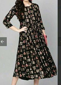 Black Printed 3/4 Sleeve Maxi Dress