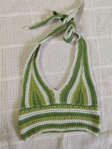 HOLLISTER Green/White Knit Crop Top