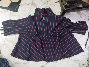Striped Blouse with Tie Neck