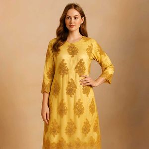 Elegant Yellow Embroidered Gowen