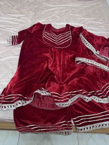 Red Velvet A Line Palazzo Set