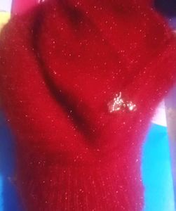 Red Fuzzy Sweater with Spider Brooch