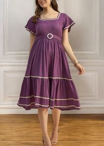 Purple Tiered Dress with Belt