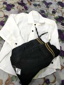 Boys Black Denim Cargo Pants Shirt